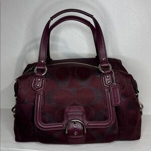 Coach Campbell wine jacquard w leather trim shoulder bag
